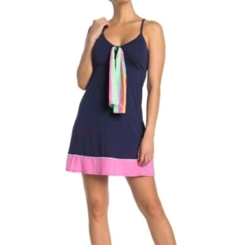Trina Turk Deco Stripe Scarf Swim Cover up Navy Small Coast Beach Summer Vibes
